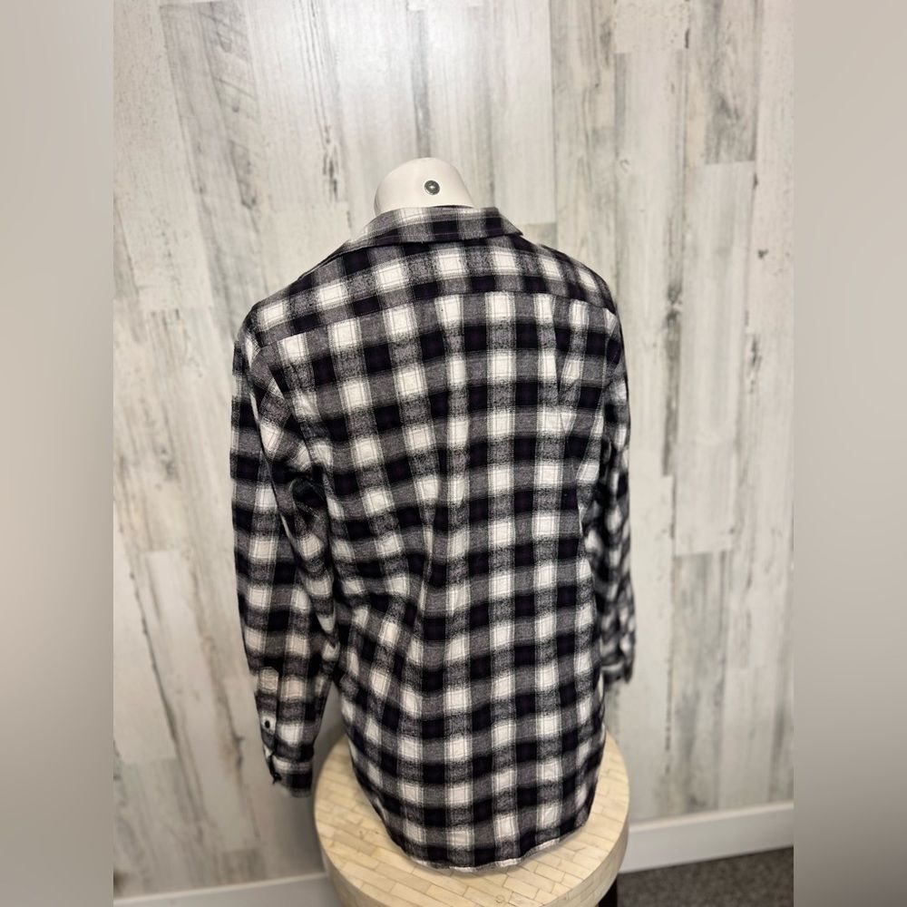 Alex Vando Black White Plaid Flannel Button Down Shirt Womens Size Small S Pocke - Picture 6 of 7